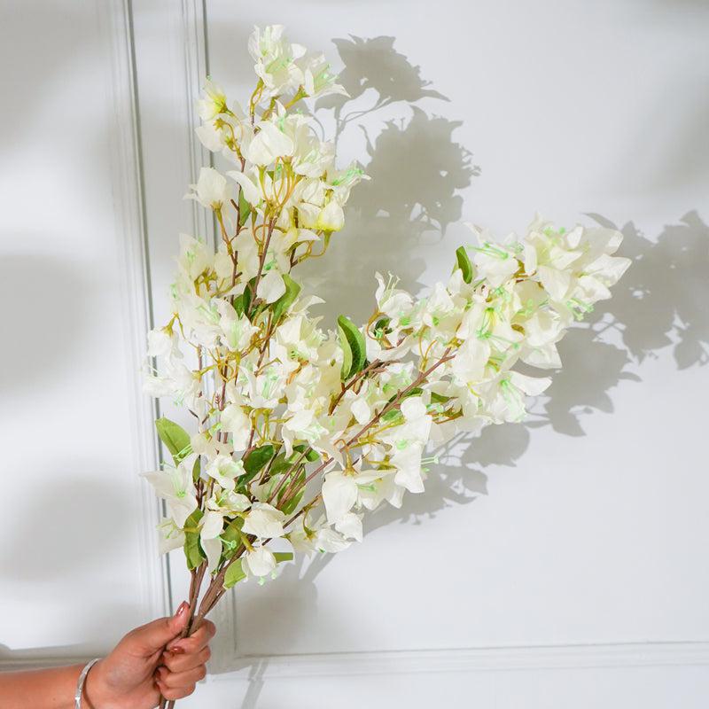 Buy Faux White Bougainvillea Flower Stick (36 CM) - Set Of Two Artificial Flowers from Vaaree