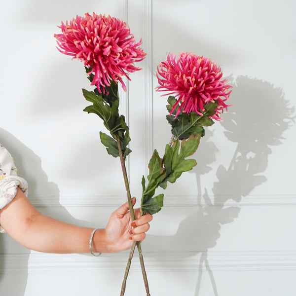 Faux Dark Pink Chrysanthemum Flower Stick (32 CM) - Set Of Two