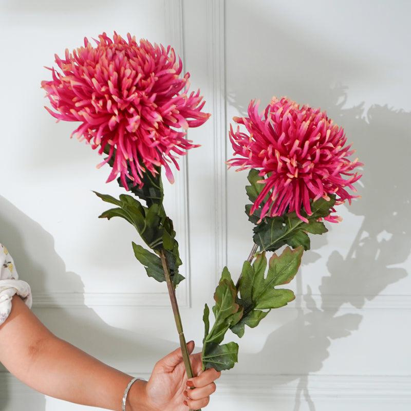 Buy Faux Dark Pink Chrysanthemum Flower Stick (32 CM) - Set Of Two Artificial Flowers from Vaaree