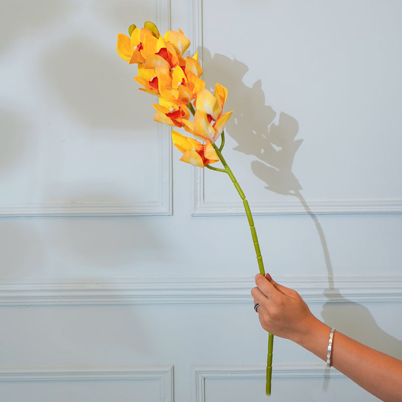 Buy Faux Cymbidium Orchid Flower Stick (Orange) - 30 CM Artificial Flowers from Vaaree