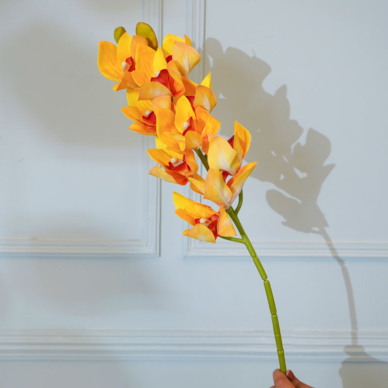 Buy Faux Cymbidium Orchid Flower Stick (Orange) - 30 CM Artificial Flowers from Vaaree