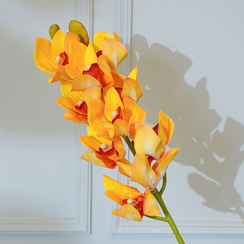 Buy Faux Cymbidium Orchid Flower Stick (Orange) - 30 CM Artificial Flowers from Vaaree