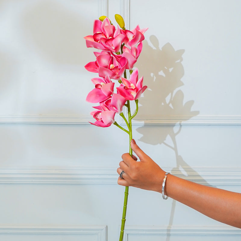 Buy Faux Cymbidium Orchid Flower Stick (Dark Pink) - 30 CM Artificial Flowers from Vaaree