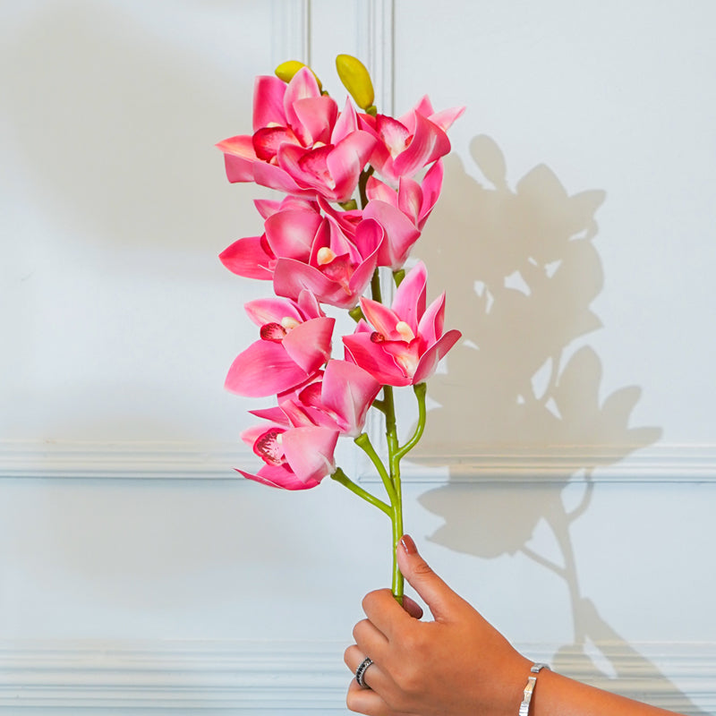 Buy Faux Cymbidium Orchid Flower Stick (Dark Pink) - 30 CM Artificial Flowers from Vaaree