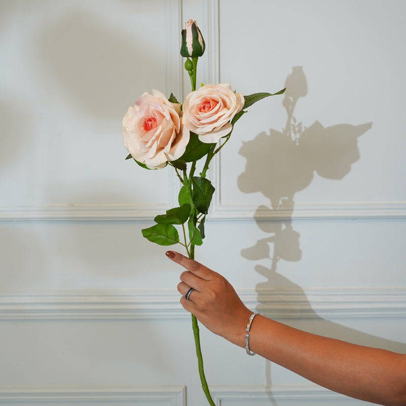 Buy Faux Bush Rose Flower Stick (Peach) - 30 CM Artificial Flowers from Vaaree