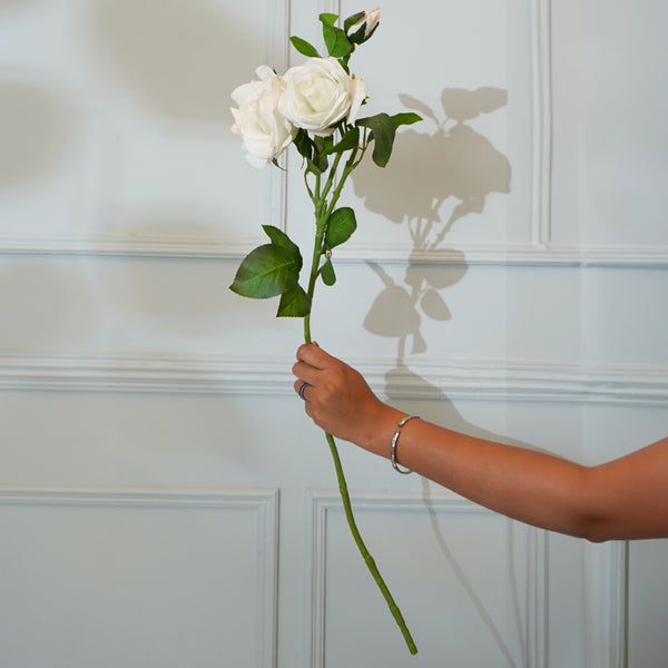 Faux Bush Rose Flower Stick (White) - 30 CM