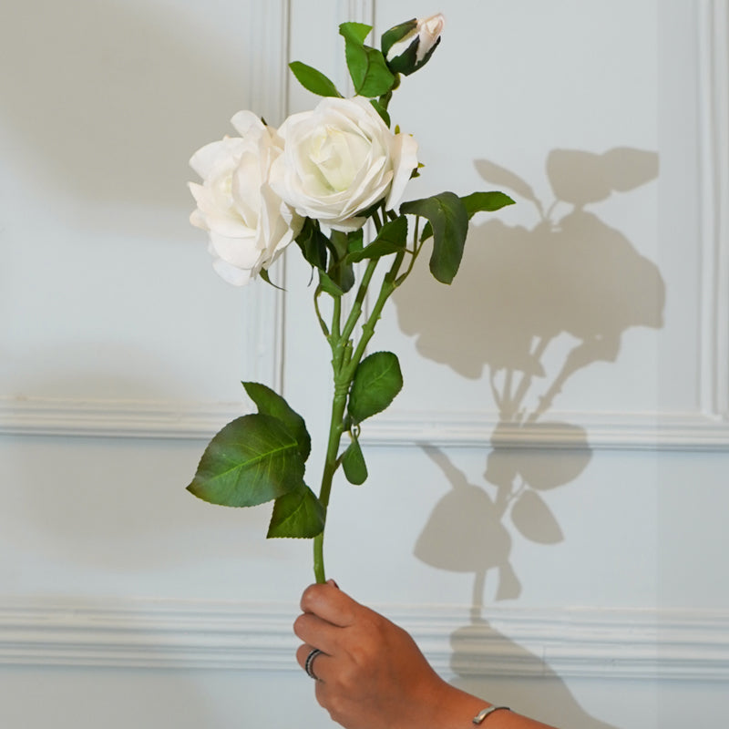 Buy Faux Bush Rose Flower Stick (White) - 30 CM Artificial Flowers from Vaaree