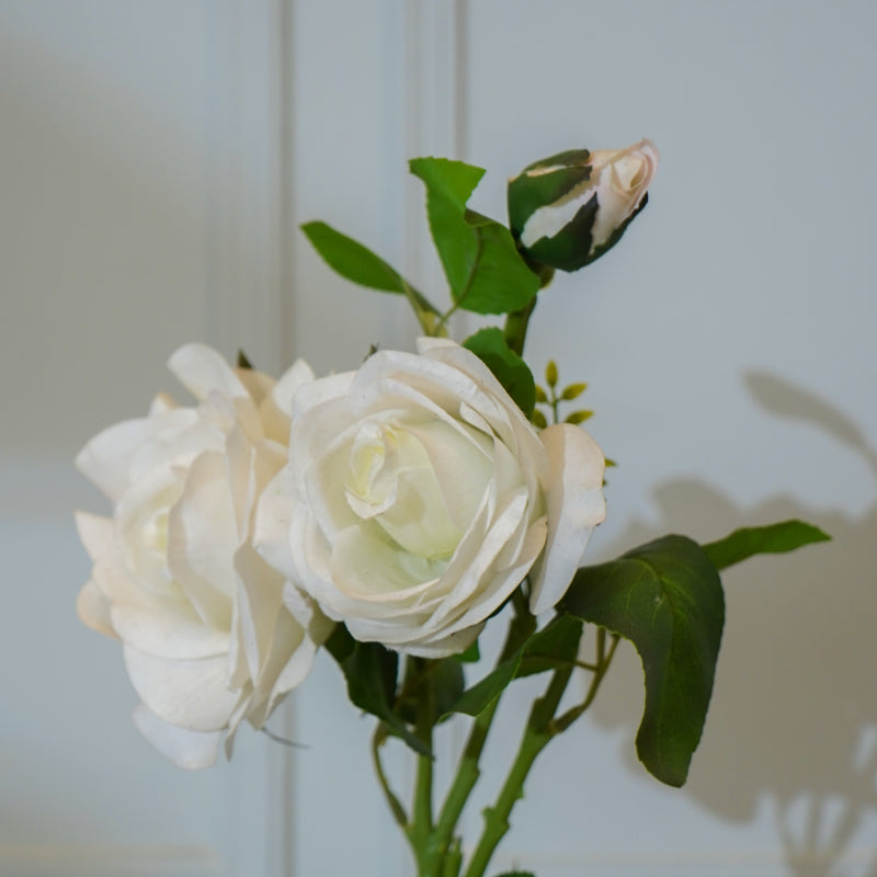 Buy Faux Bush Rose Flower Stick (White) - 30 CM Artificial Flowers from Vaaree