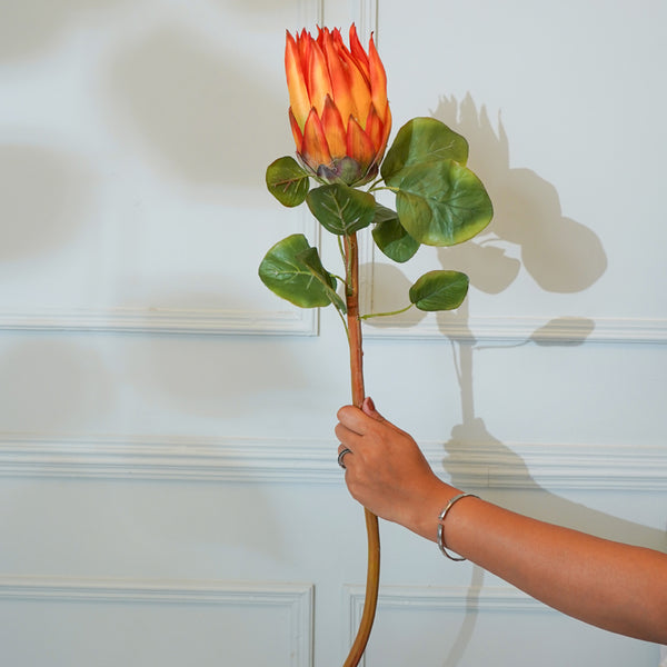 Faux Protea Flower Stick (Orange) - 26 CM