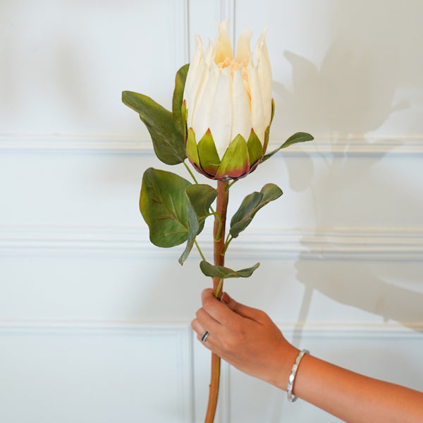 Faux Protea Flower Stick (White) - 26 CM