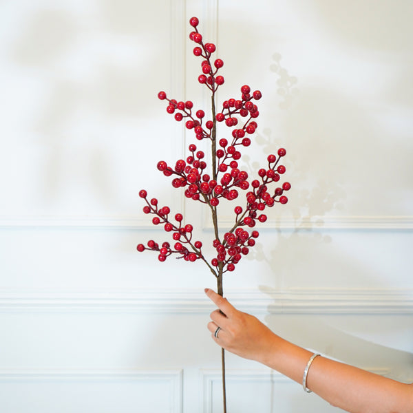 Faux Cherry Flower Stick (Red) - 32 CM