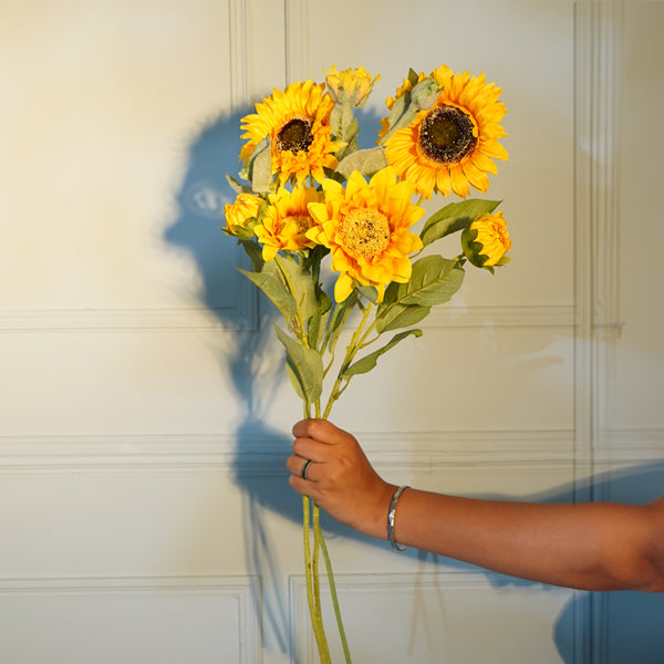 Faux Yellow Sun Flower Stick (21 CM) - Set Of Two