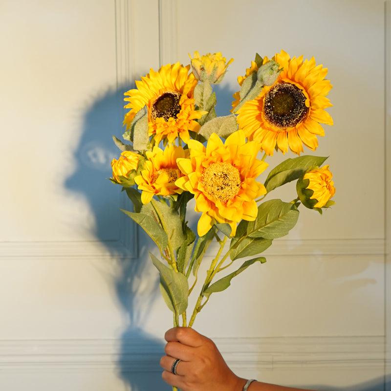 Buy Faux Yellow Sun Flower Stick (21 CM) - Set Of Two Artificial Flowers from Vaaree