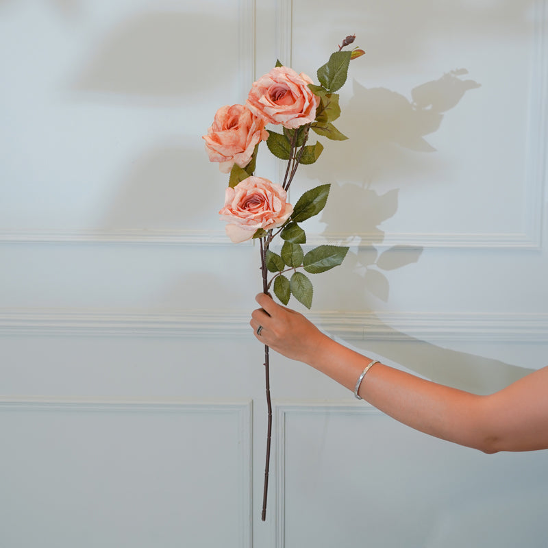 Buy Faux Autumn Rose Flower Stick (Peach) - 36 CM Artificial Flowers from Vaaree