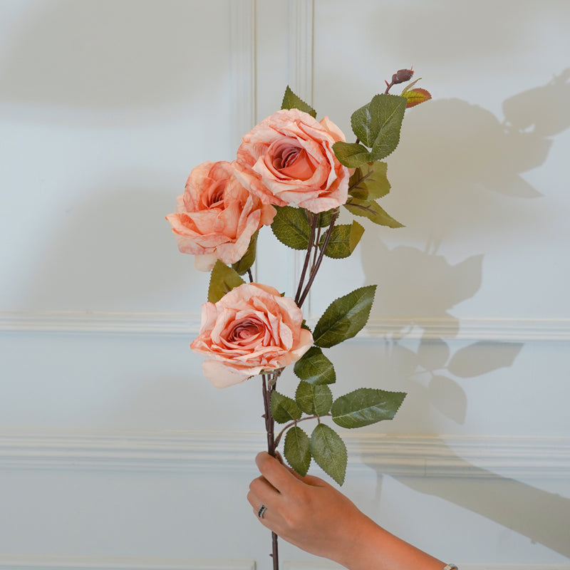 Buy Faux Autumn Rose Flower Stick (Peach) - 36 CM Artificial Flowers from Vaaree