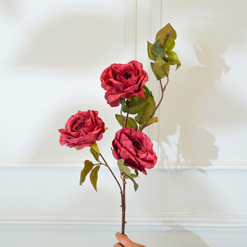 Buy Faux Autumn Rose Flower Stick (Red) - 36 CM Artificial Flowers from Vaaree