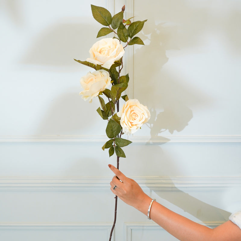 Buy Faux Autumn Rose Flower Stick (White) - 36 CM Artificial Flowers from Vaaree