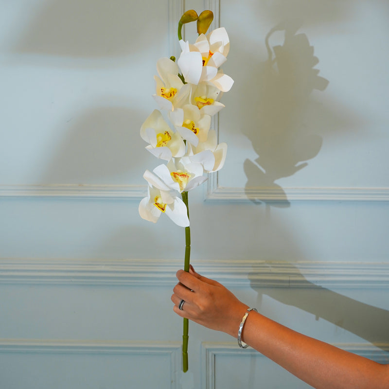 Buy Faux Cymbidium Orchid Flower Stick (White) - 30 CM Artificial Flowers from Vaaree