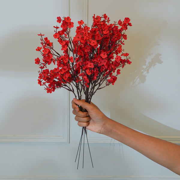 Faux Red Gypso Flower Stick (19 CM) - Set Of Four