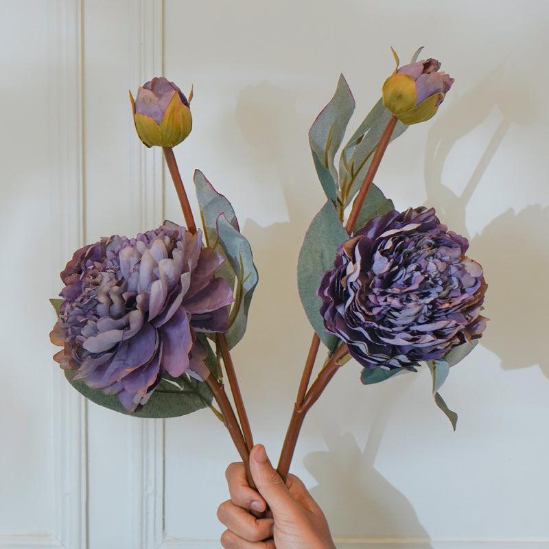 Buy Faux Purple Autumn Peony Flower Stick (22 CM) - Set Of Two Artificial Flowers from Vaaree