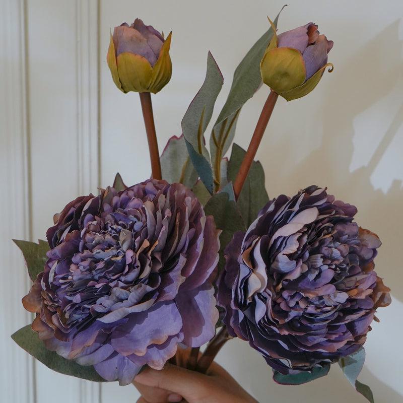 Buy Faux Purple Autumn Peony Flower Stick (22 CM) - Set Of Two Artificial Flowers from Vaaree