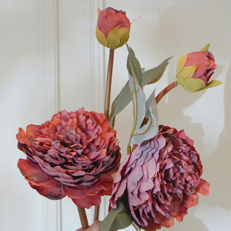 Buy Faux Red Autumn Peony Flower Stick (22 CM) - Set Of Two Artificial Flowers from Vaaree