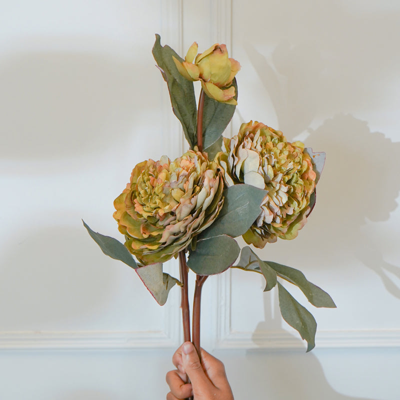 Buy Faux Green Autumn Peony Flower Stick (22 CM) - Set Of Two Artificial Flowers from Vaaree