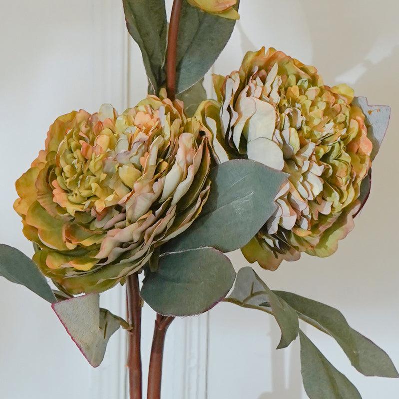 Buy Faux Green Autumn Peony Flower Stick (22 CM) - Set Of Two Artificial Flowers from Vaaree