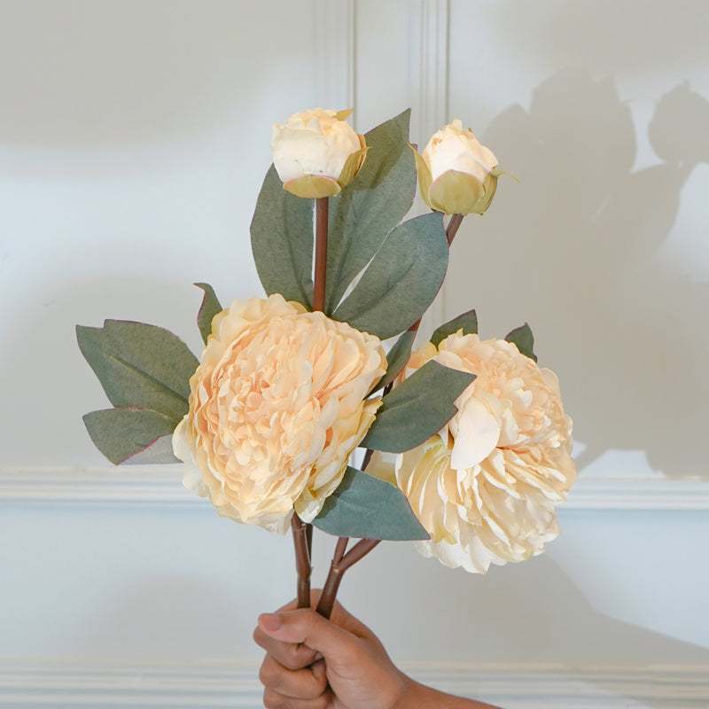 Buy Faux White Autumn Peony Flower Stick (22 CM) - Set Of Two Artificial Flowers from Vaaree