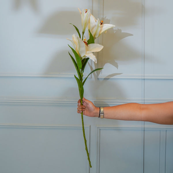 Faux Orienpet Lily Flower Stick (White) - 35 CM