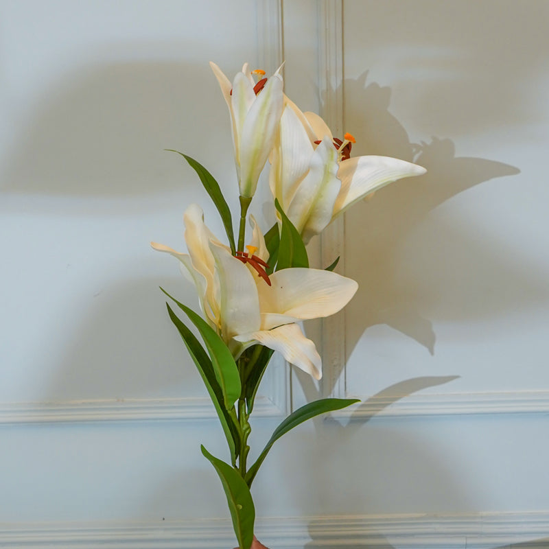 Buy Faux Orienpet Lily Flower Stick (White) - 35 CM Artificial Flowers from Vaaree