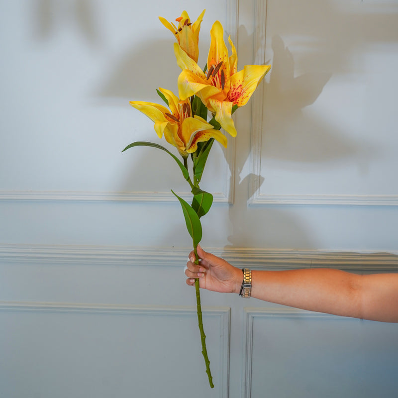 Buy Faux Foam Lily Flower Stick (Yellow) - 35 CM Artificial Flowers from Vaaree