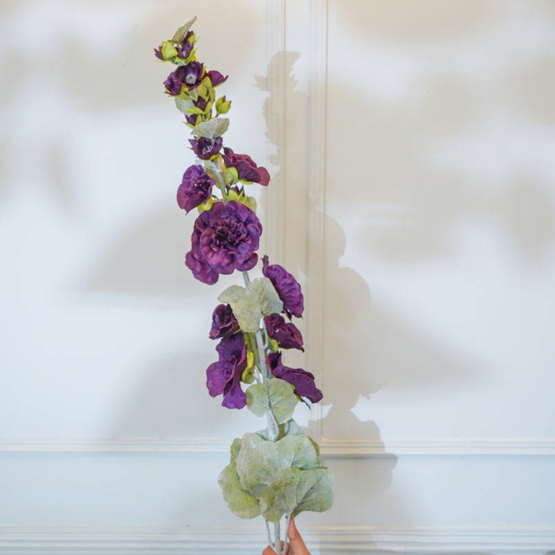 Artificial Flowers - Faux Hollyhock Flower Stick (Blue) - 46 CM