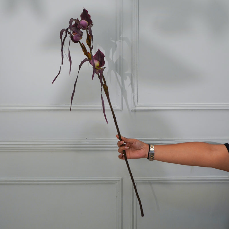 Buy Faux Paphion Orchid Flower Stick (Purple) - 31 CM Artificial Flowers from Vaaree