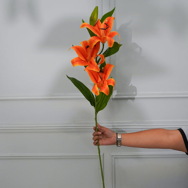 Buy Faux Lily Flower Stick (Orange) - 39 CM Artificial Flowers from Vaaree