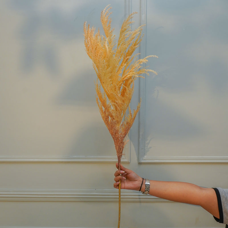 Artificial Flowers - Faux Pampas Reed Stick (Yellow) - 45 CM