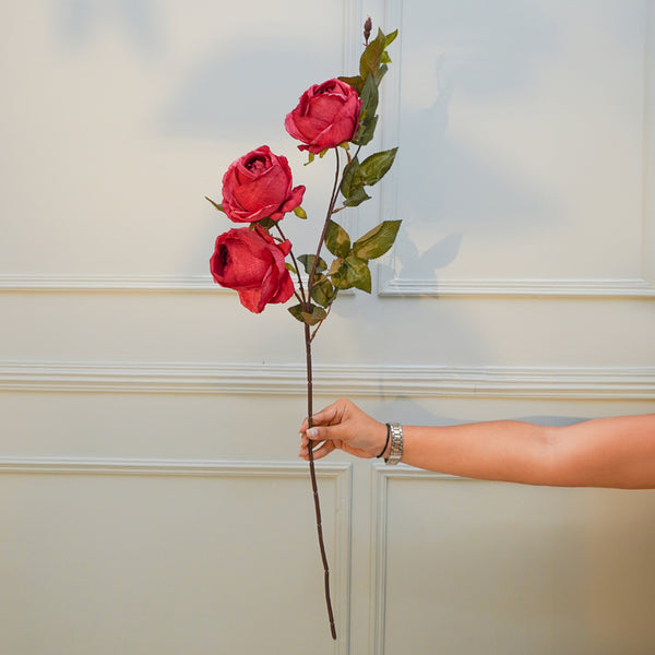 Faux Autumn Peony Flower Stick (Red) - 36 CM