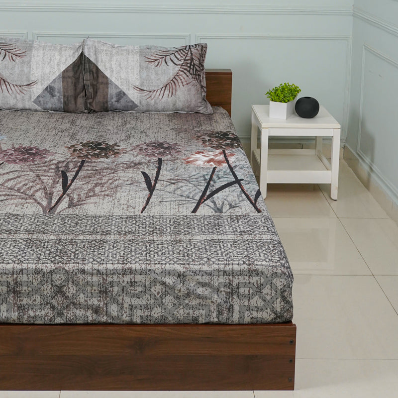 Buy Hayat Floral Bedsheet - Grey Bedsheets from Vaaree