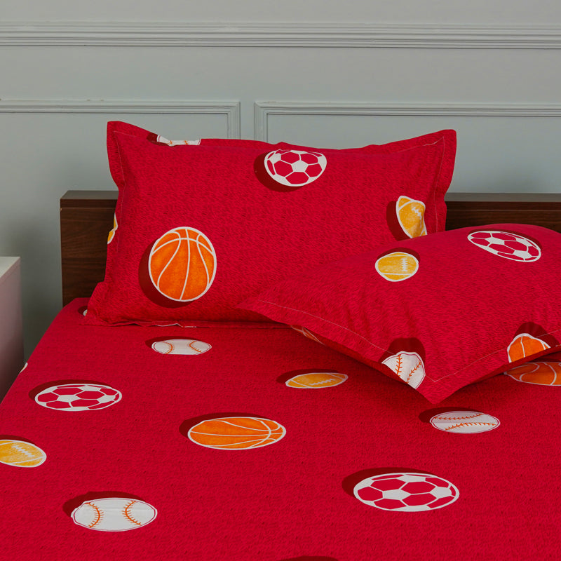 Buy Baseball Dreams Kids Neon Print Bedsheet - Red Bedsheets from Vaaree