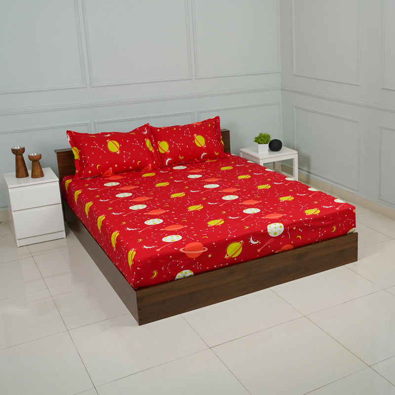 Buy Galaxy Ride Kids Neon Print Bedsheet - Red Bedsheets from Vaaree