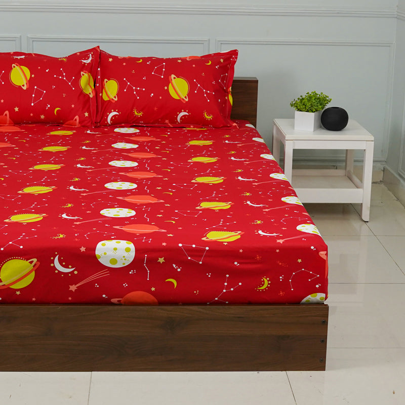 Buy Galaxy Ride Kids Neon Print Bedsheet - Red Bedsheets from Vaaree