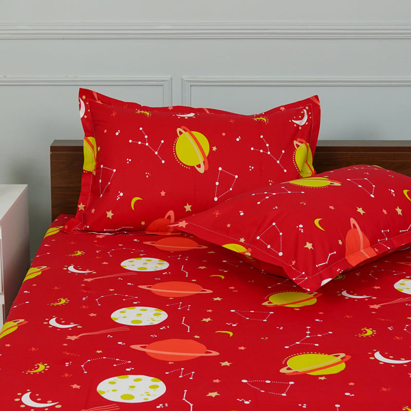 Buy Galaxy Ride Kids Neon Print Bedsheet - Red Bedsheets from Vaaree