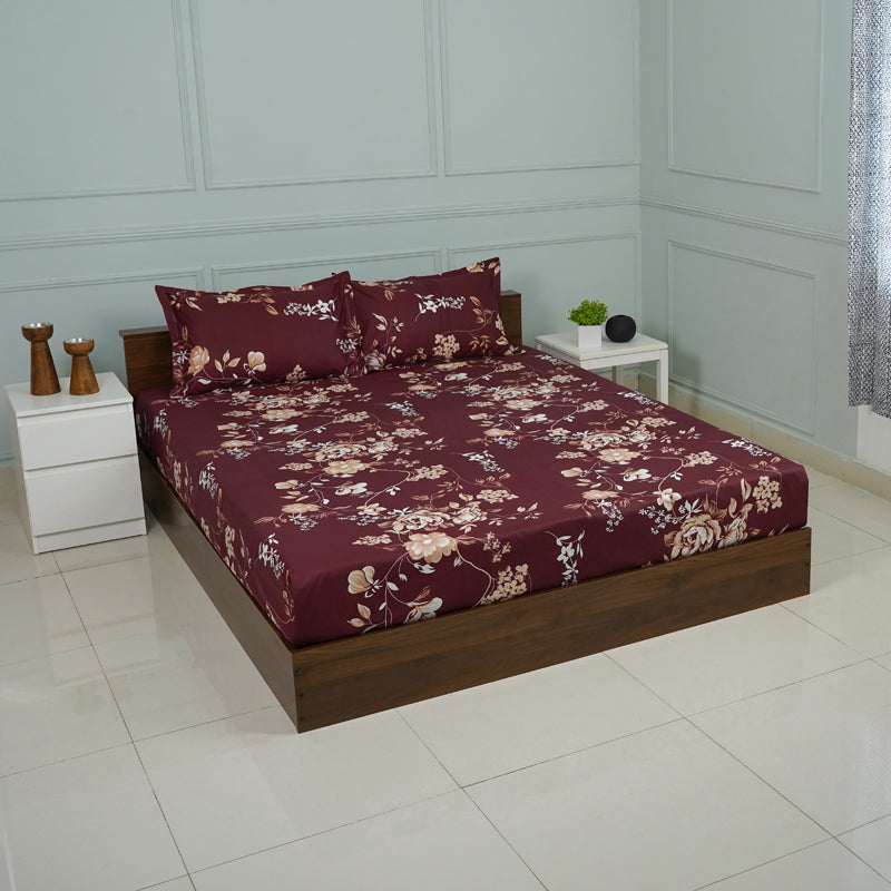 Buy Layla Floral Neon Print Bedsheet - Maroon Bedsheets from Vaaree