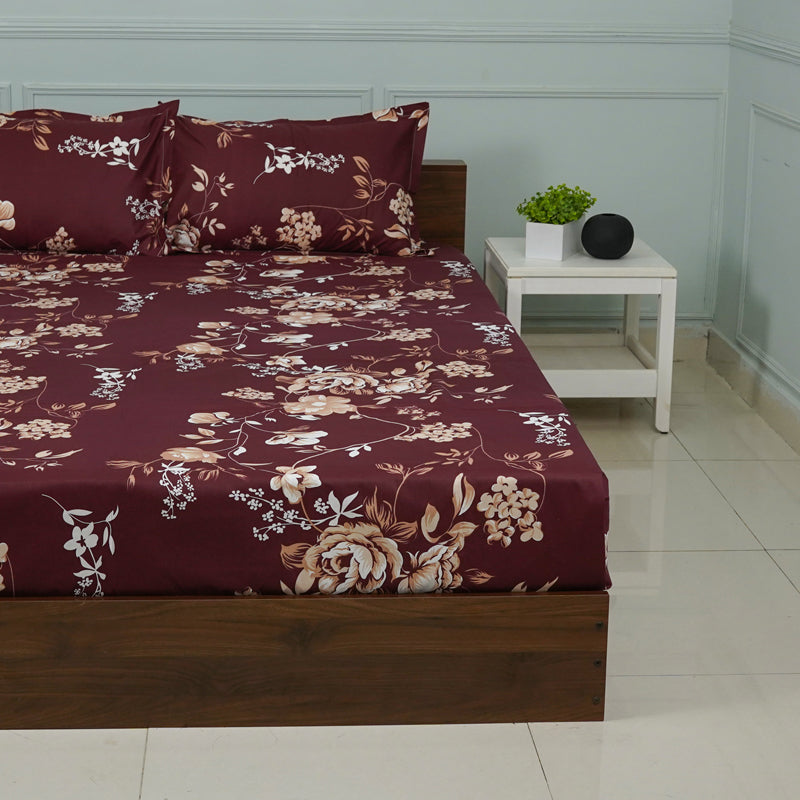 Buy Layla Floral Neon Print Bedsheet - Maroon Bedsheets from Vaaree