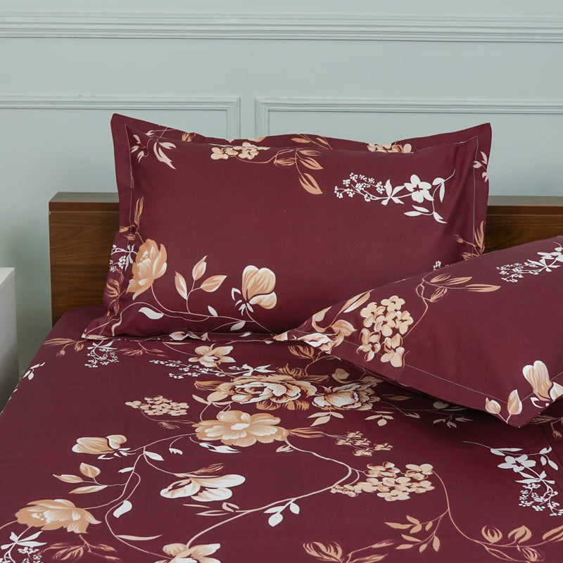 Buy Layla Floral Neon Print Bedsheet - Maroon Bedsheets from Vaaree