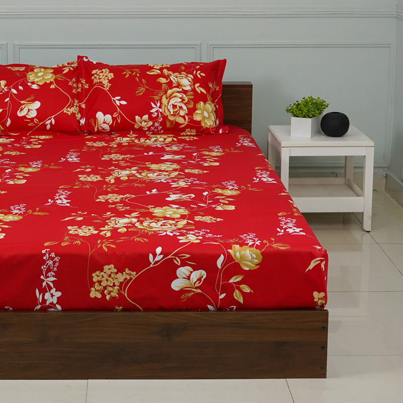 Buy Layla Floral Neon Print Bedsheet - Red Bedsheets from Vaaree