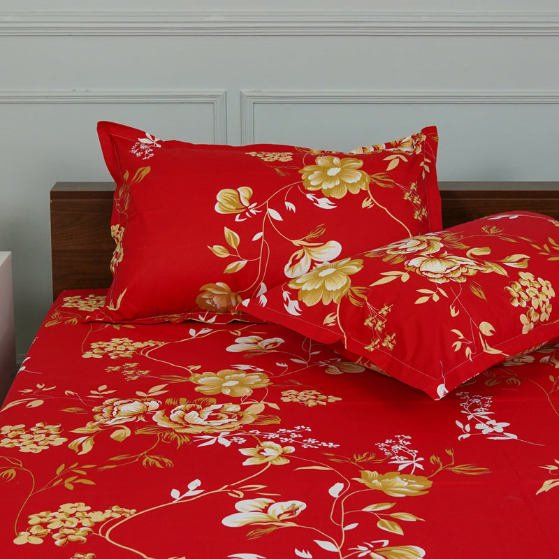 Buy Layla Floral Neon Print Bedsheet - Red Bedsheets from Vaaree