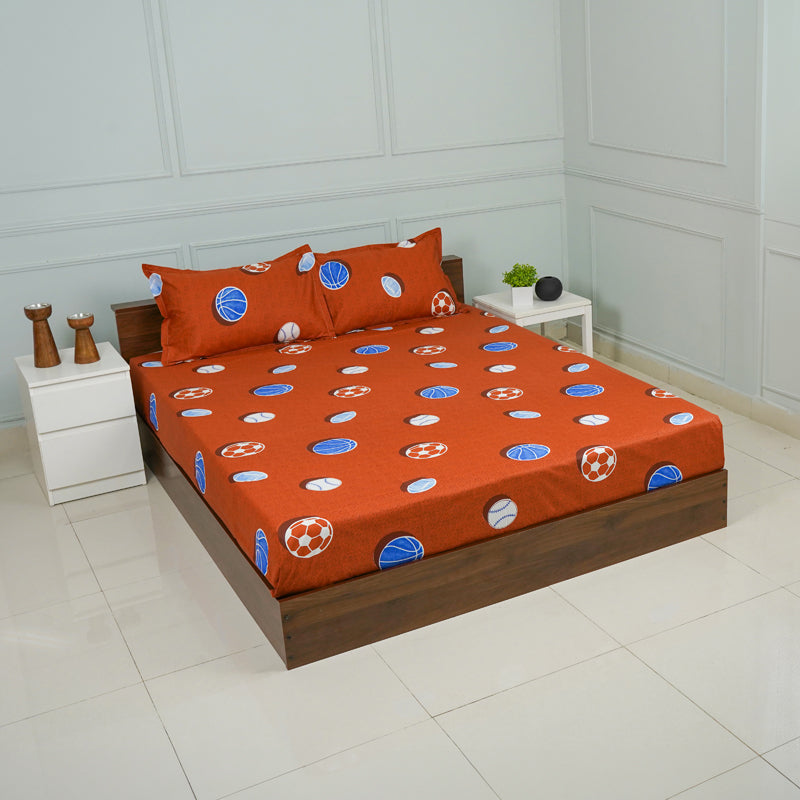 Buy Baseball Dreams Kids Neon Print Bedsheet - Rust Bedsheets from Vaaree