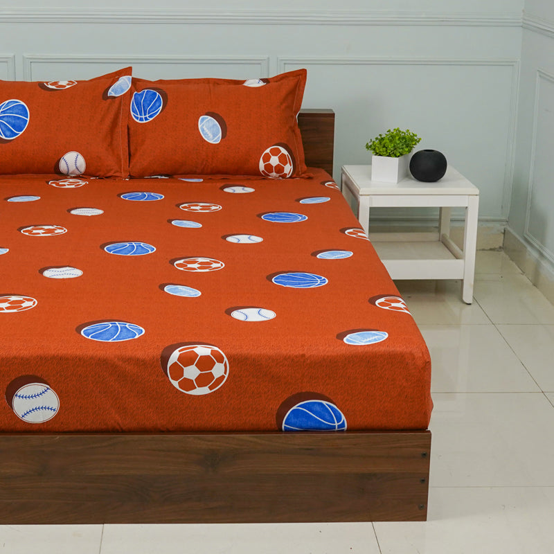 Buy Baseball Dreams Kids Neon Print Bedsheet - Rust Bedsheets from Vaaree