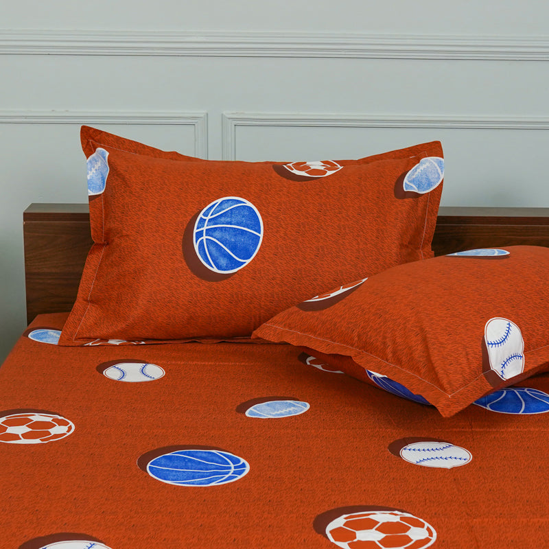 Buy Baseball Dreams Kids Neon Print Bedsheet - Rust Bedsheets from Vaaree